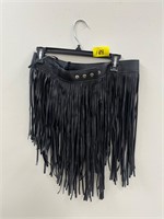 Black leather fringe skirt