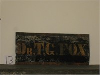 Antique Sign with Gilt Lettering on Tin: “Dr. T.