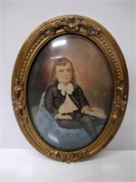 Antique Convex Picture Framed Pastel Portrait
