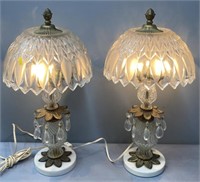 2 Glass, Brass & Marble Table Lamps