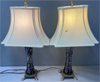2 Ruby Cut to Clear Crystal Table Lamps