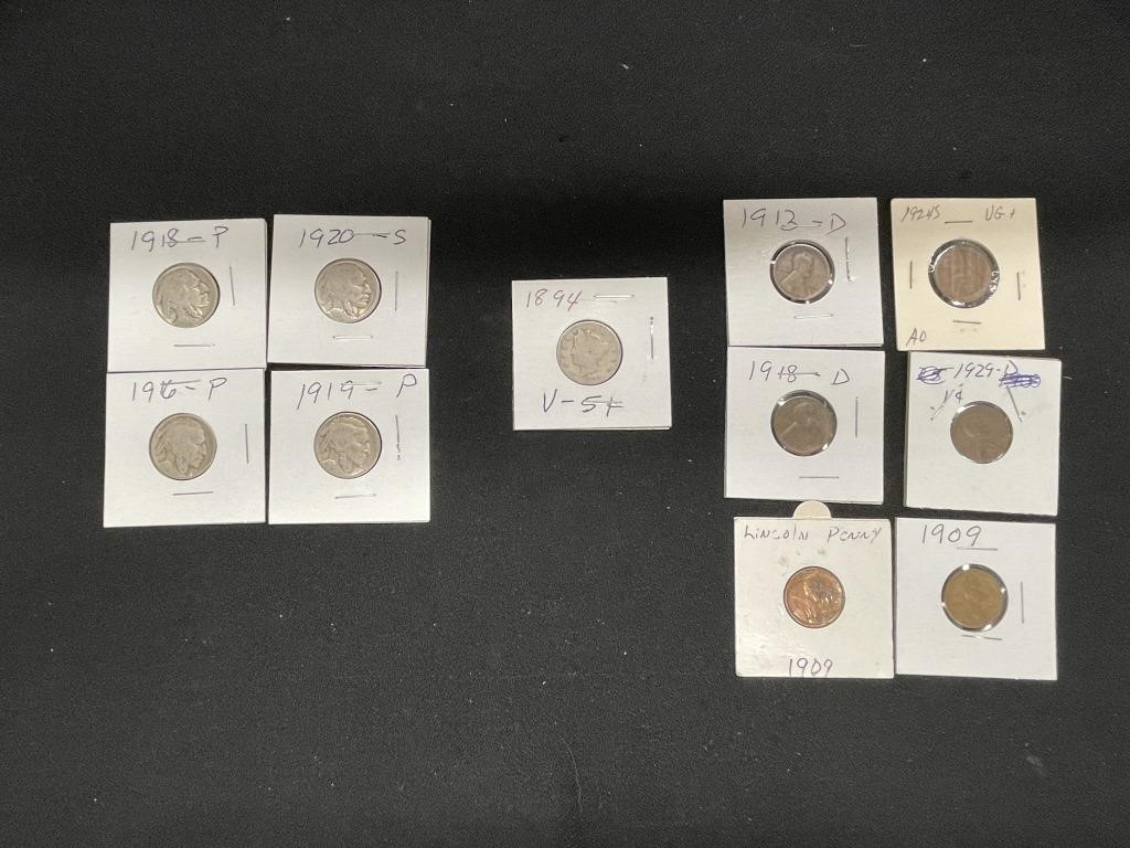 Lincoln Wheat Pennies, Buffalo & V Nickels