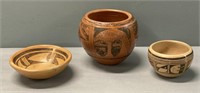3 Native American Folk Pottery Vases & Bowl