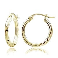 14K Gold Plated Diamond Cut Round Hoop Earrings
