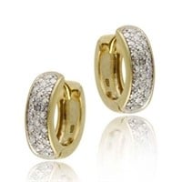 14k Gold Plated Genuine Diamond Hoop Earrings