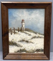 Lighthouse Oil Painting Signed R. Martin