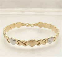 14K Gold Plated Sterling Hearts & Kisses Bracelet