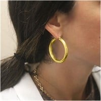 18K Gold Plated Thick Sterling Italy Hoop Earrings