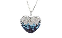 Blue White Sterling Swarovski Heart Necklace