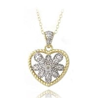 Genuine Diamond 14K Gold Pl Sterling Necklace