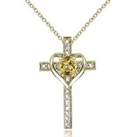 Genuine Diamond 18K Gold Pl Silver Cross Necklace