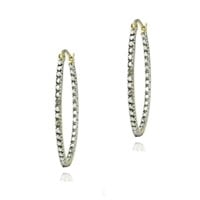Genuine Diamond 18K Gold Pl Steling Hoop Earrings