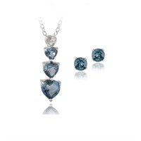 Genuine Diamond Topaz Heart Necklace Earrings Set
