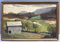 Old Country Scene Painting on Masonite