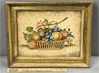 Still Life Fruit Basket Signed Gina Watercolor