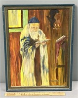 Rabbi Judaic Oil Painting on Board