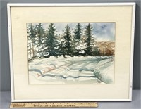 Winter Roadway Watercolor on Paper