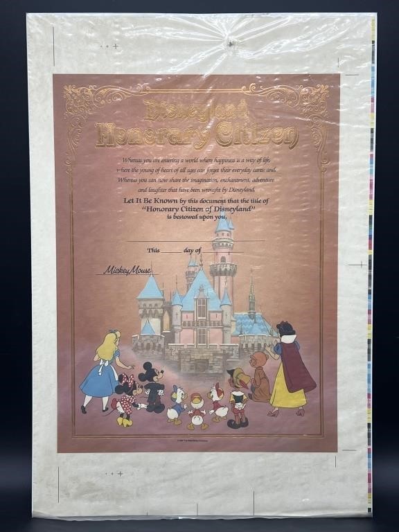 1987 Disneyland Honorary Citizen Certificate