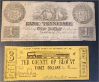 Tennessee Blount County US Currency 1800s