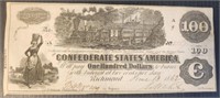 Confederate $100 US Currency Money 1864