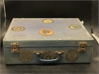 Mid-Century Wooden/Vinyl Suitcase with Vintage