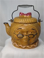 Mid Century Granny Ceramic Tea Kettle, Wire