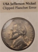 1964 Jefferson Nickle Error  Coin Clipped Planchet