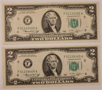 Pair Of 1976 Series U.S. $2.00 Bills