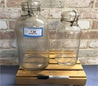 (2 PCS) GLASS JARS WITH WIRE BAILS & GLASS LIDS