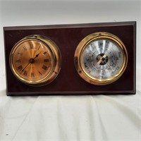 Vintage Brass & Wood Nautical Marine Barometer