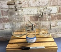 (3 PCS) GLASS JARS WITH WIRE BAILS & GLASS LIDS
