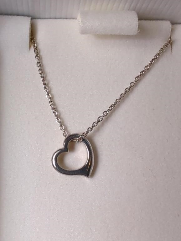Sterling Silver Heart Necklace, Adjustable 16"