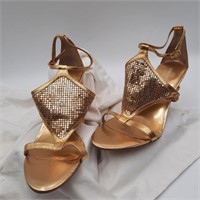 8M Nine West 4" Gold High Heel Strappy Sandals