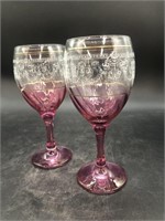 Vintage Set of 2 Optic Crystal Wine Goblets 7"