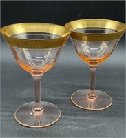 Vintage Pink Optic Design Wide Gold Band Goblet