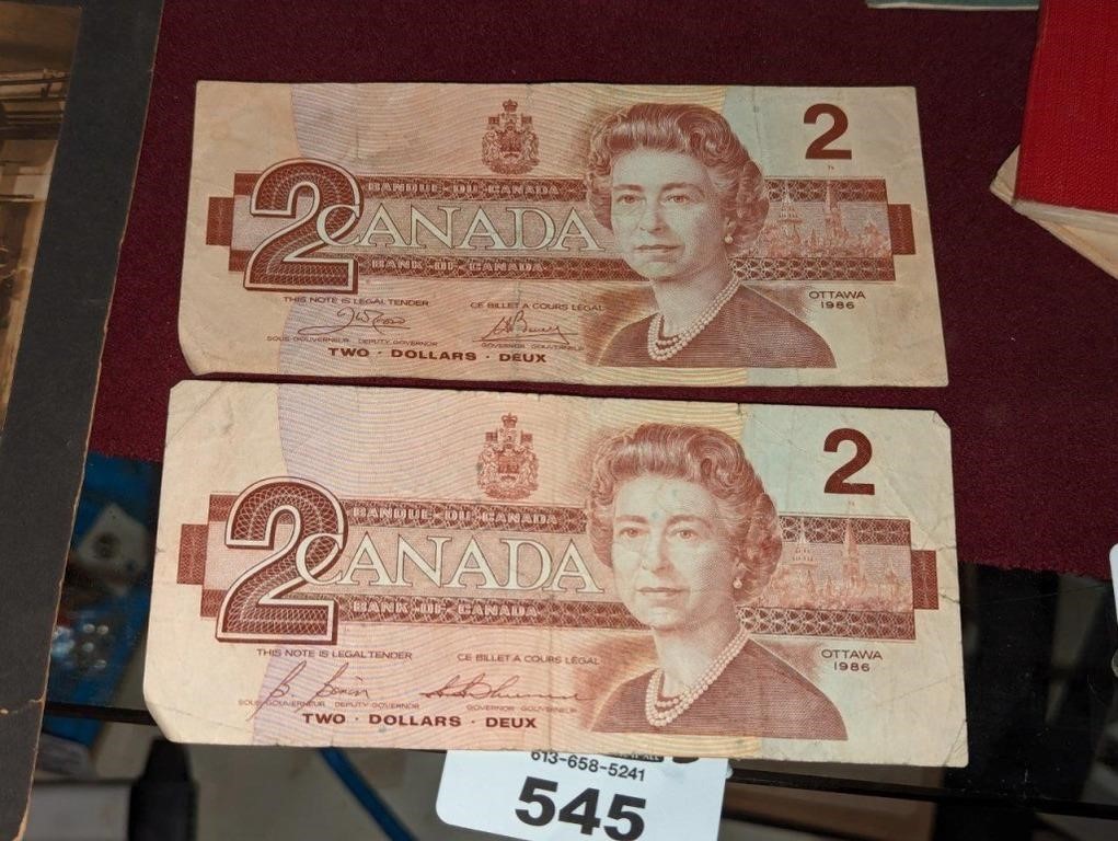 Two Dollar CDN Bank notes