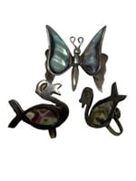 Sterling Taxco abalone shell brooch earrings