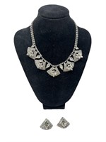 Vintage rhinestone matching necklace earrings