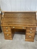 Large Wooden roll top desk 54” wide  48” tall