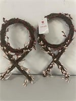 Lot of 2 Twig Stick Wreaths Pink Red