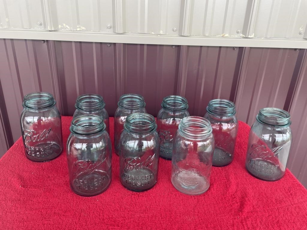 Vintage blue ball canning jars