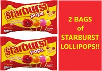 TWO 8.8oz Bags of Starburst Pops Lollipop Suckers