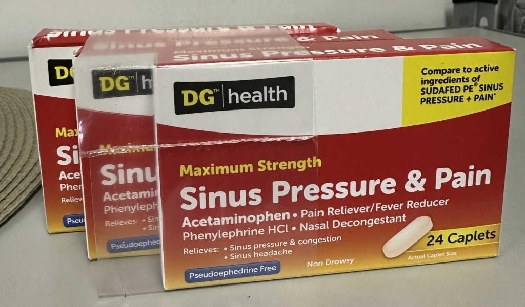 Lot of 3 MaxStrength Sinus Pressure Pain 24ct Caps
