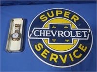 Vintage Chevrolet Super Service Tin Sign 12" rd &