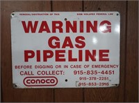 Vintage Warning Gas Pipeline Tin Sign 14x10"