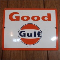 Vintage Good Gulf Tin Sign 8.5x11.5"