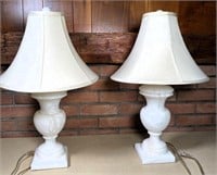 2pcs- white alabaster lamps- see damaged shade