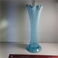 Blue cut diamond Fenton glass vase