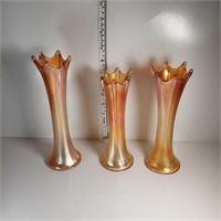 Carnival glass gold lustre vases