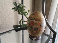 Faux Rubber Plant and Enameled/Painted Egg